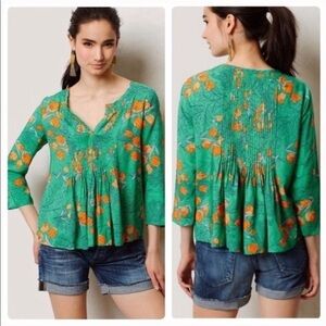 Anthropologie Vanessa Pleated Flowy Blouse